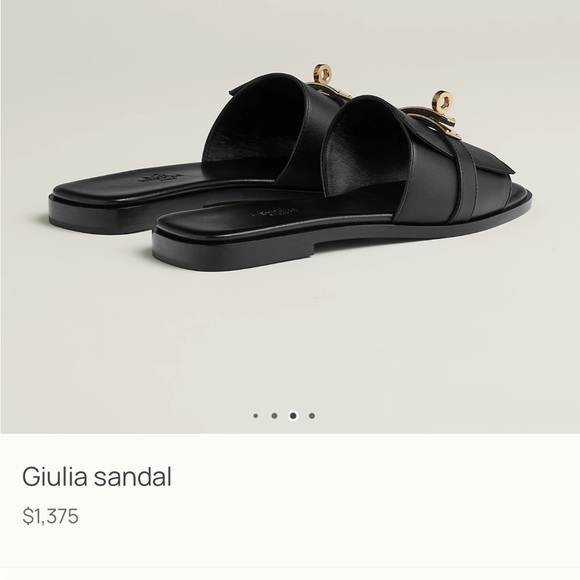 Hermes Giulia Black Slide Sandals with Gold Clasp - Picture 4 of 13